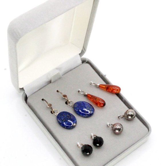 Sterling Silver Lapis Onyx Multi Stones Interchangeable NOS Dangle Drop Earrings - Picture 4 of 11